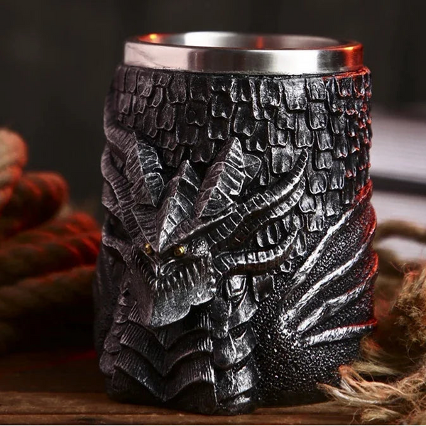 Medieval Dragon Stainless Steel Tankard – Unique Gothic Resin Mug for Coffee, Tea, or Beer