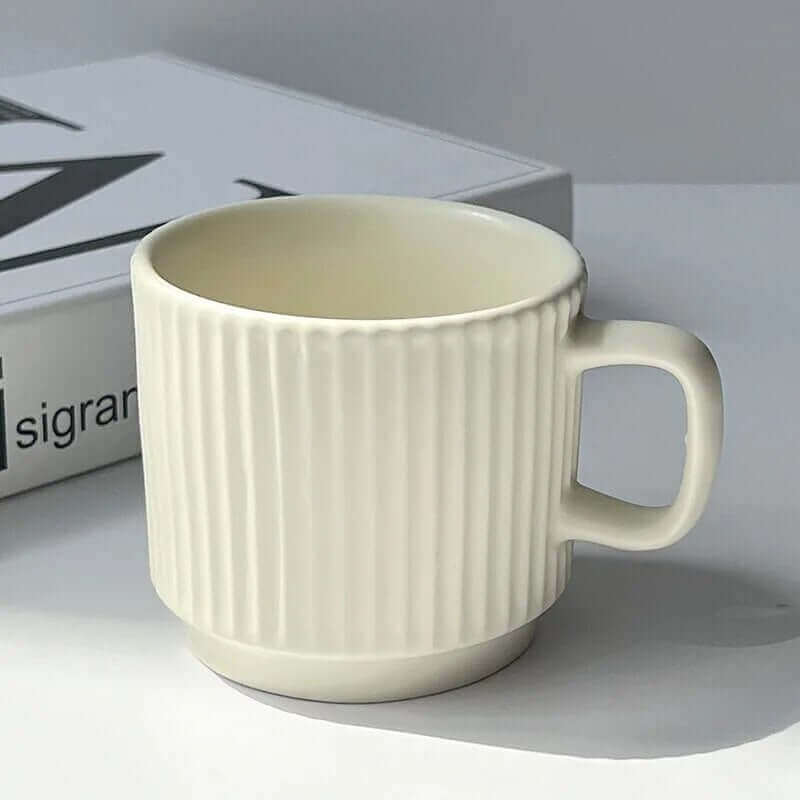 Nordic-Inspired Ceramic Mug – Elegant Ribbed Design for Coffee and Tea Lovers