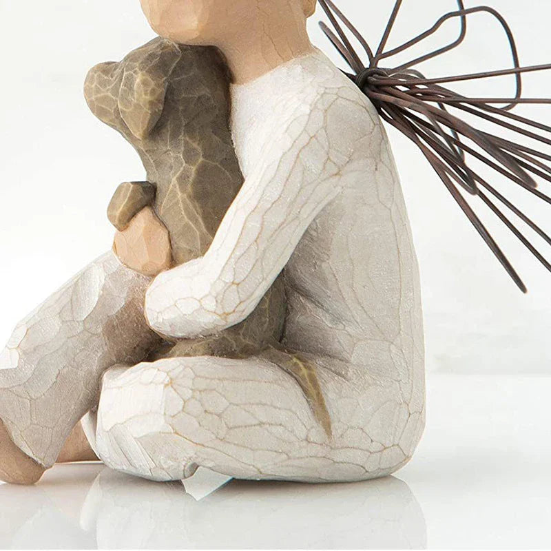 Resin Angel Sculpture – Decorative Figurines for the Home, Father with Child and Dog