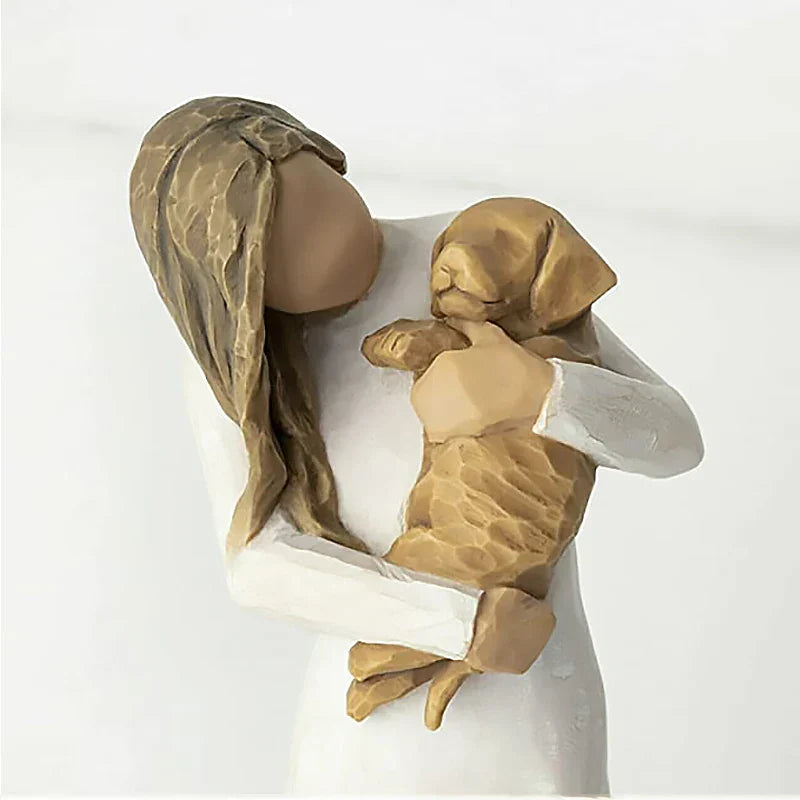 Resin Angel Sculpture – Decorative Figurines for the Home, Father with Child and Dog