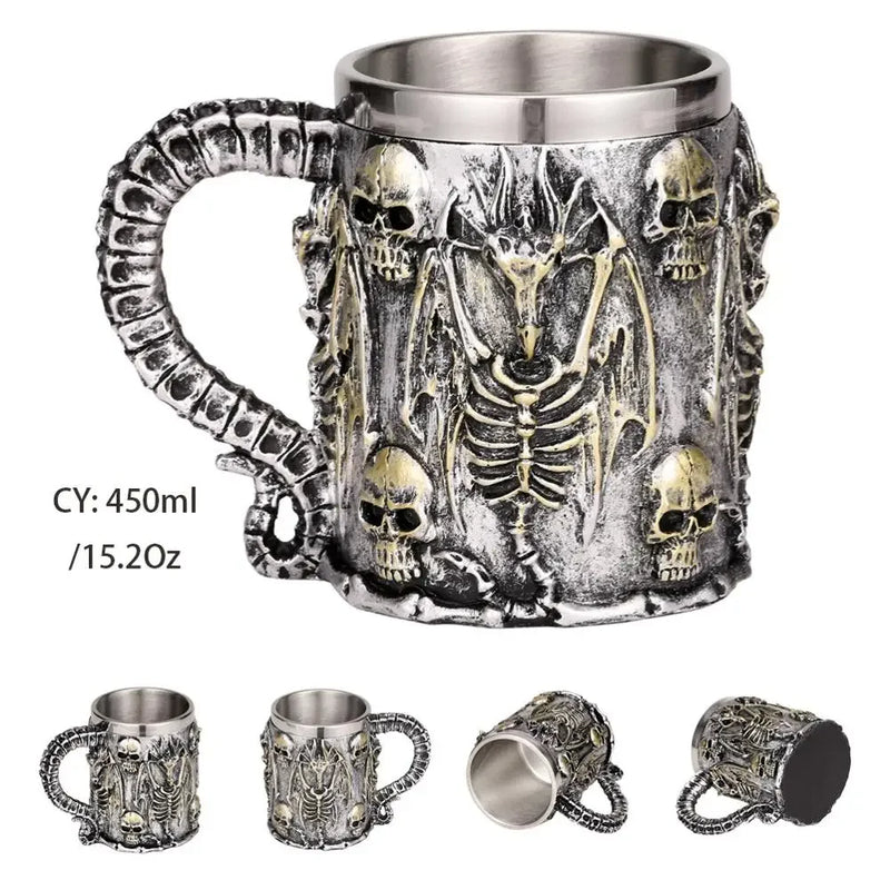 Medieval Dragon Stainless Steel Tankard – Unique Gothic Resin Mug for Coffee, Tea, or Beer