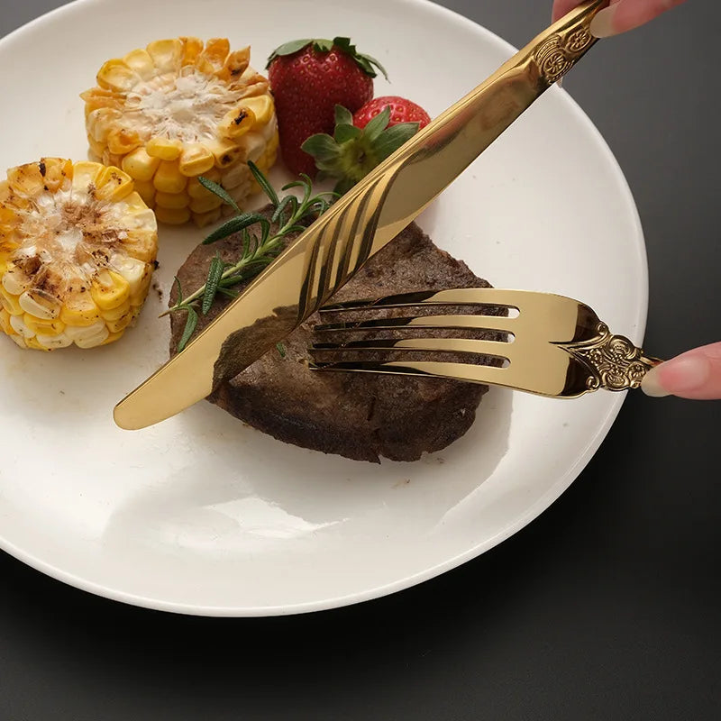 Elegant Gold-Plated Stainless Steel Cutlery Set – Luxury Tableware for Every Occasion