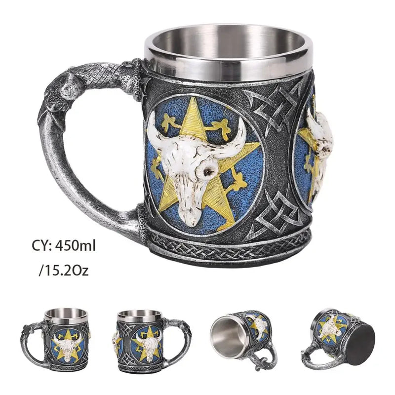 Medieval Dragon Stainless Steel Tankard – Unique Gothic Resin Mug for Coffee, Tea, or Beer