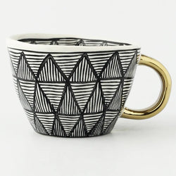 Luxurious Geometric Ceramic Mug with Gold Handle – Modern Coffee Cup for Everyday Elegance