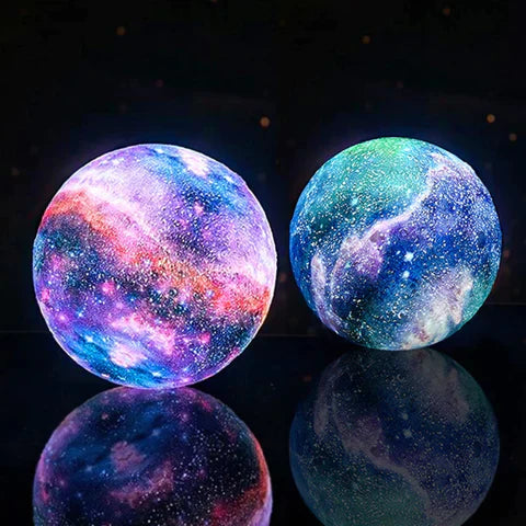 LED Galaxy Moon Lamp – Rechargeable 3D Starry Night Light with Wooden Stand