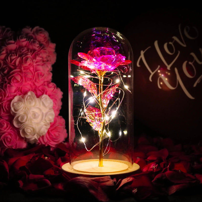 Galaxy Rose Eternal Love Lamp – Enchanting LED Light with Glass Dome