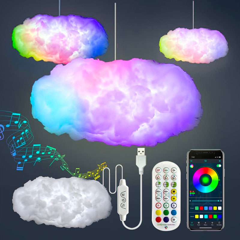 Large USB Cloud Ceiling Light – Lightning Effect with Remote and Multi-Colour LED