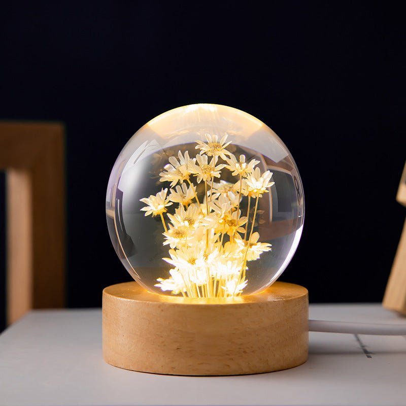 Enchanting 3D Crystal Ball Lamp – Elegant LED Lamp with Nature-Inspired Design