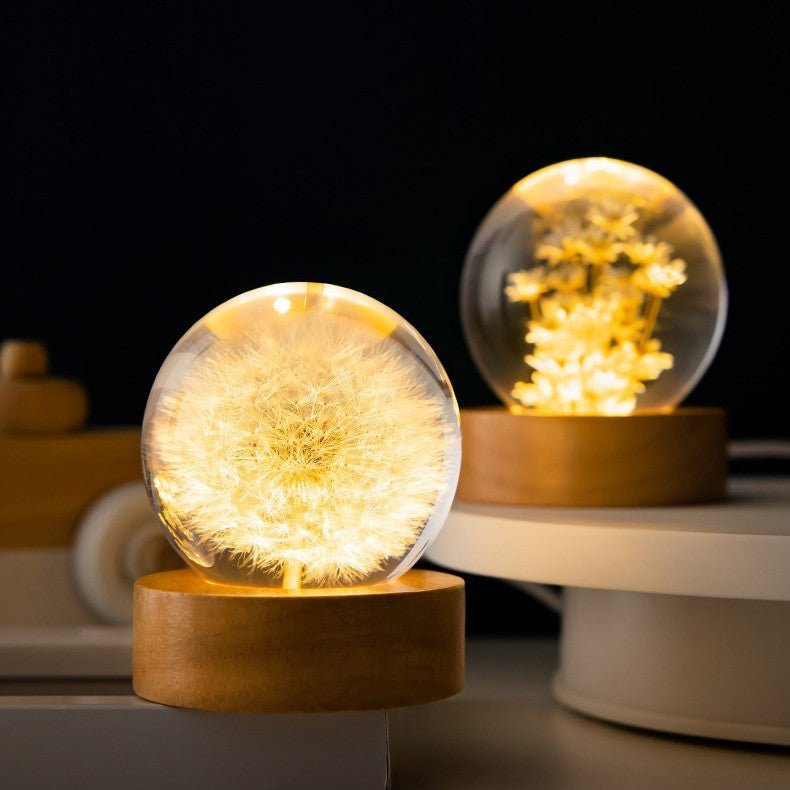 Enchanting 3D Crystal Ball Lamp – Elegant LED Lamp with Nature-Inspired Design