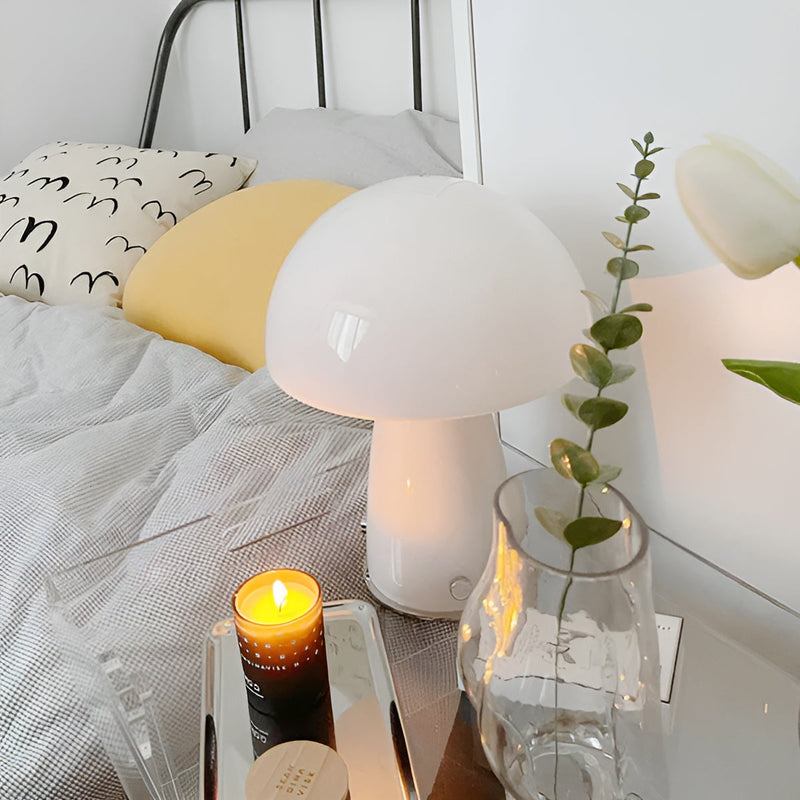 Nordic Glow Mushroom Table Lamp – Retro Scandinavian Glass Lamp for Bedrooms & Living Spaces