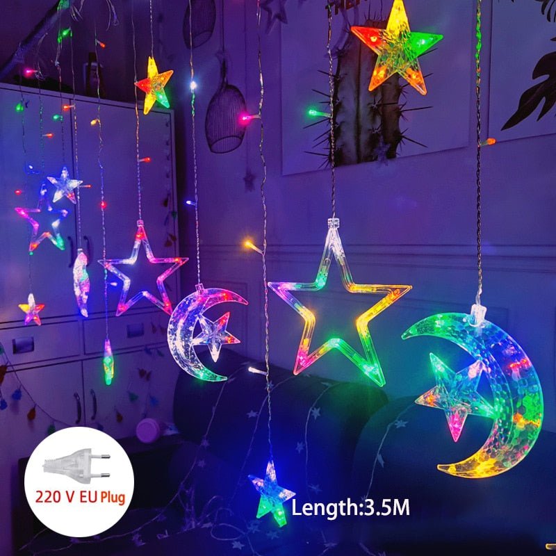 LED Star Curtain Lights – Hanging Star String Lights for Christmas and Special Occasions