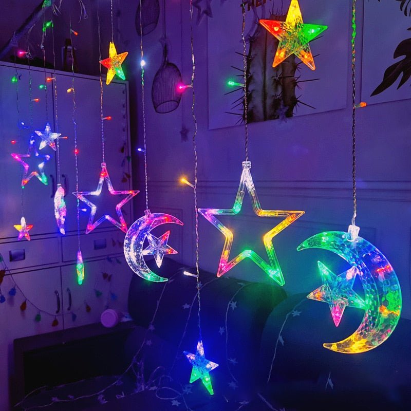 LED Star Curtain Lights – Hanging Star String Lights for Christmas and Special Occasions