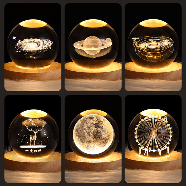 3D Galaxy Crystal Ball LED Lamp – Planet, Moon & Starry Night Table Light for Home Décor & Gifts