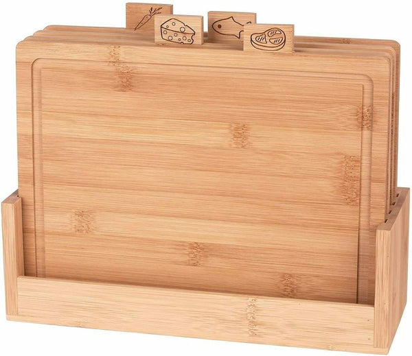 Premium 4-Piece Bamboo Chopping Board Set with Organised Holder