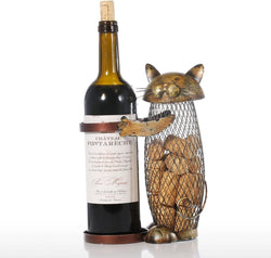 Charming Cat Wine Bottle and Cork Holder – Decorative Metal Wine Rack