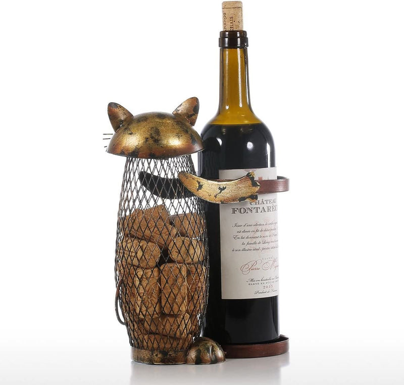 Charming Cat Wine Bottle and Cork Holder – Decorative Metal Wine Rack