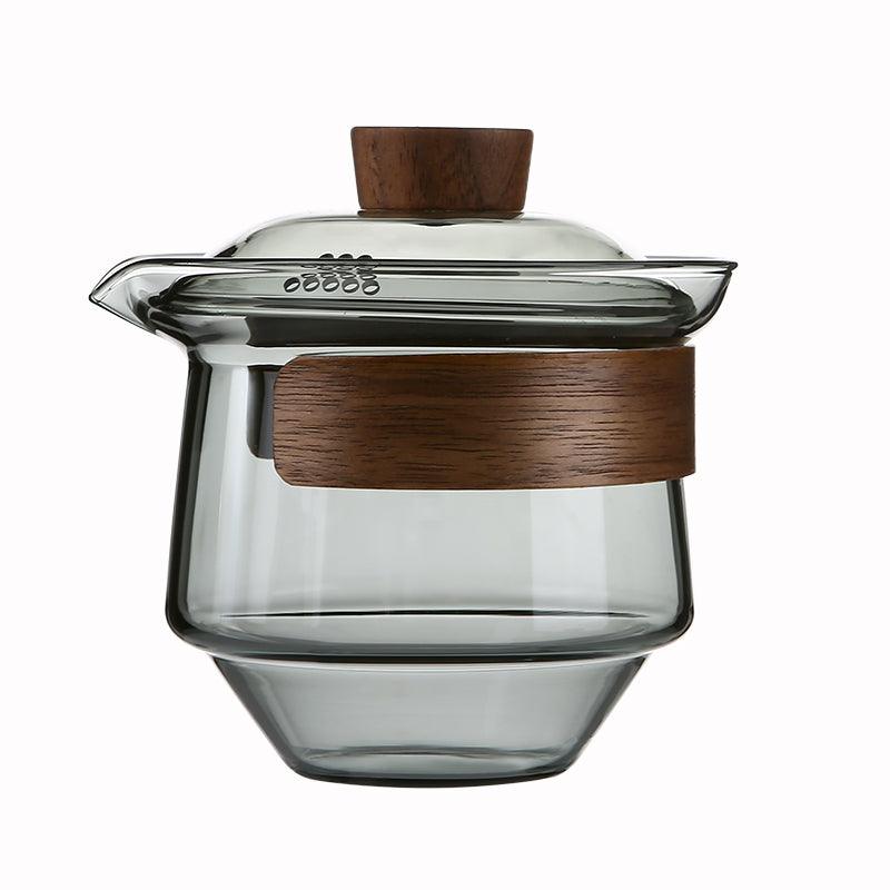 Heat-Resistant Glass Tea Cup with Walnut Lid – Elegant Tinted Design for Tea Lovers