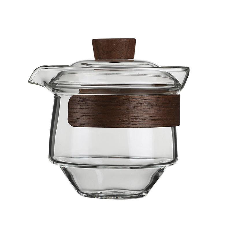 Heat-Resistant Glass Tea Cup with Walnut Lid – Elegant Tinted Design for Tea Lovers