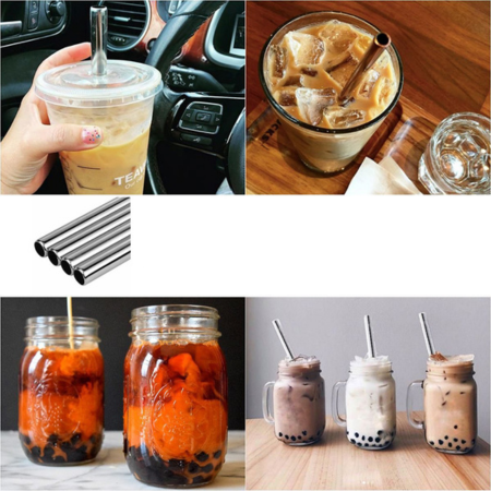 Extra-Wide Stainless Steel Straws for Bubble Tea – Reusable Drinking Straws with Cleaning