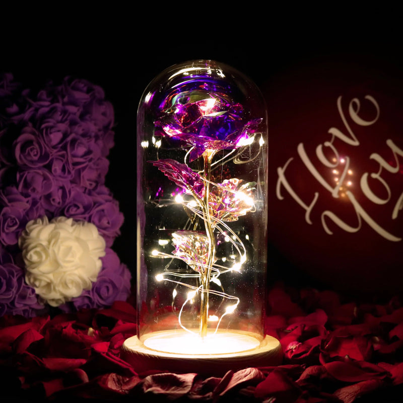 Galaxy Rose Eternal Love Lamp – Enchanting LED Light with Glass Dome