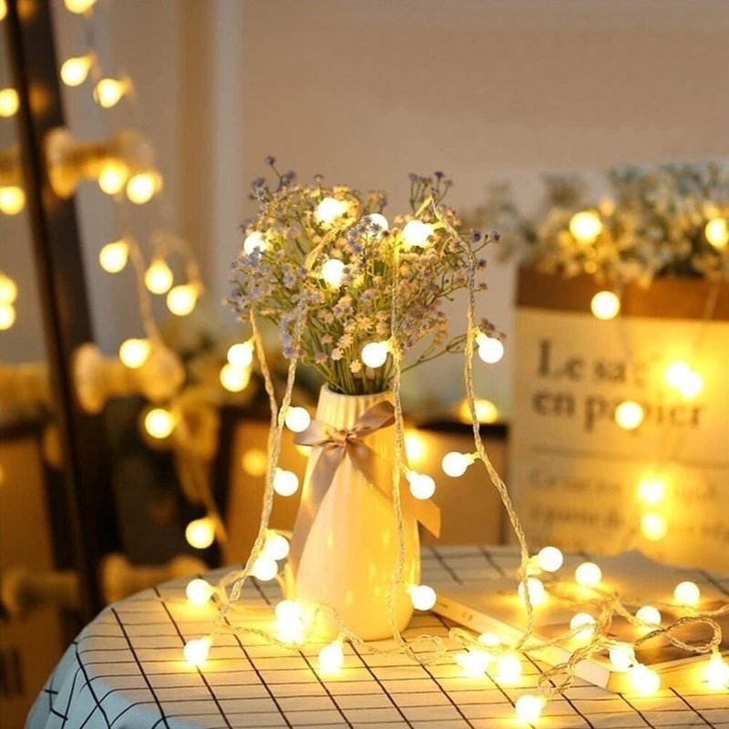 Warm White LED Ball String Lights – Perfect for Indoor & Outdoor Décor