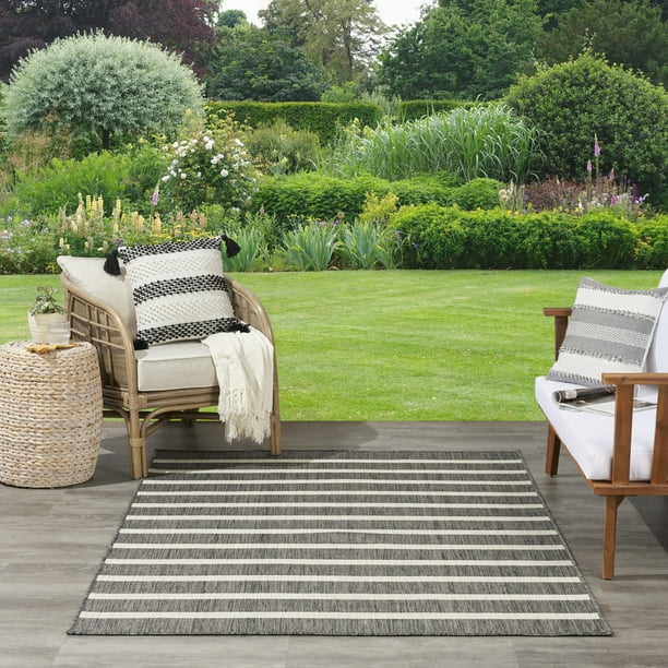 Positano Indoor & Outdoor Charcoal Ivory Area Rug