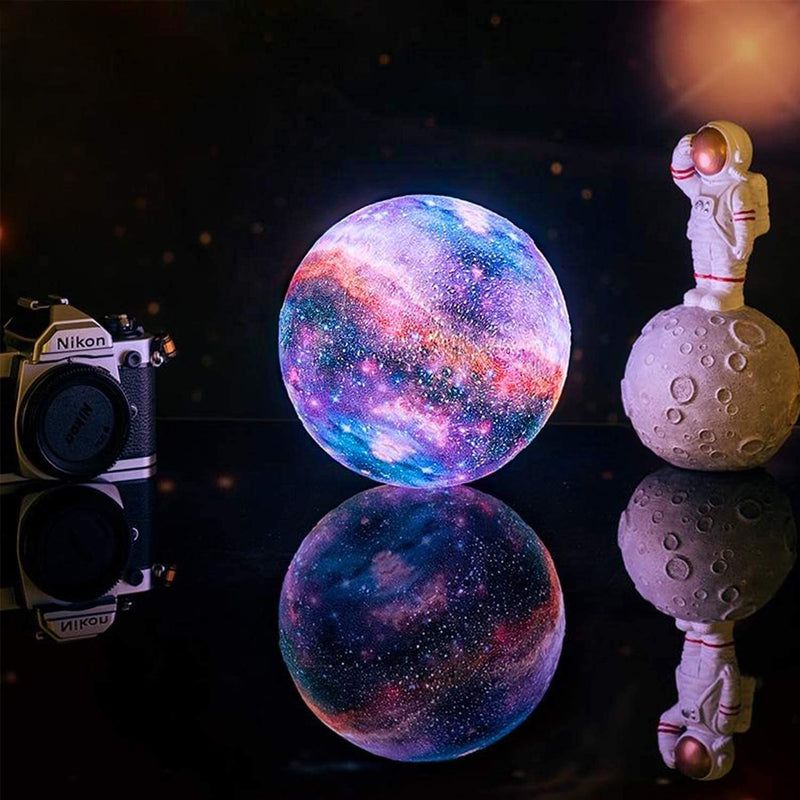 LED Galaxy Moon Lamp – Rechargeable 3D Starry Night Light with Wooden Stand