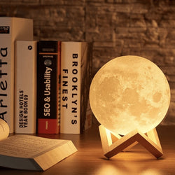 3D Moon Lamp – Rechargeable Touch-Control Lunar Light with Wooden Stand