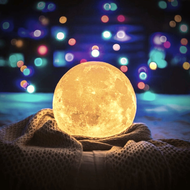 3D Moon Lamp – Rechargeable Touch-Control Lunar Light with Wooden Stand