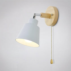 Elegant Nordic Wall Lamp with Wooden Mount – Adjustable with Pull Chain Switch