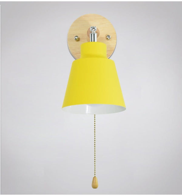 Elegant Nordic Wall Lamp with Wooden Mount – Adjustable with Pull Chain Switch