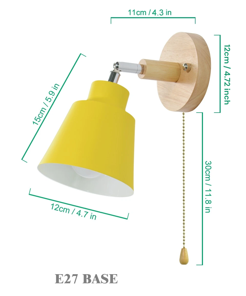 Elegant Nordic Wall Lamp with Wooden Mount – Adjustable with Pull Chain Switch