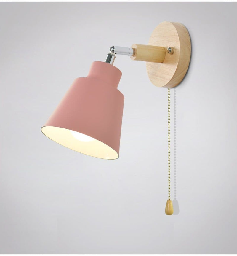 Elegant Nordic Wall Lamp with Wooden Mount – Adjustable with Pull Chain Switch