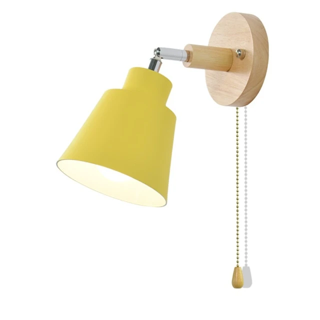 Elegant Nordic Wall Lamp with Wooden Mount – Adjustable with Pull Chain Switch