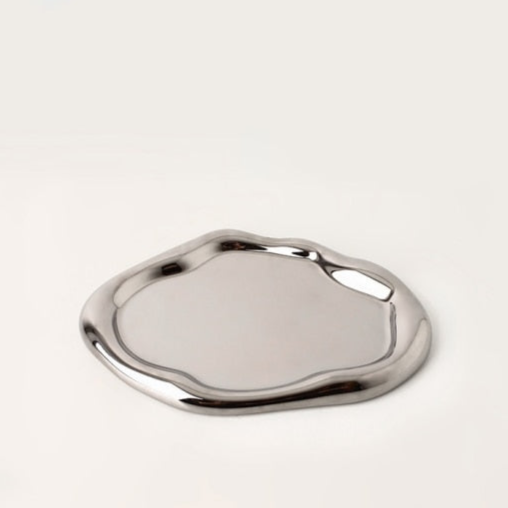 Modern Irregular Chrome Ceramic Tray – Decorative Dish for Snacks, Jewellery & More