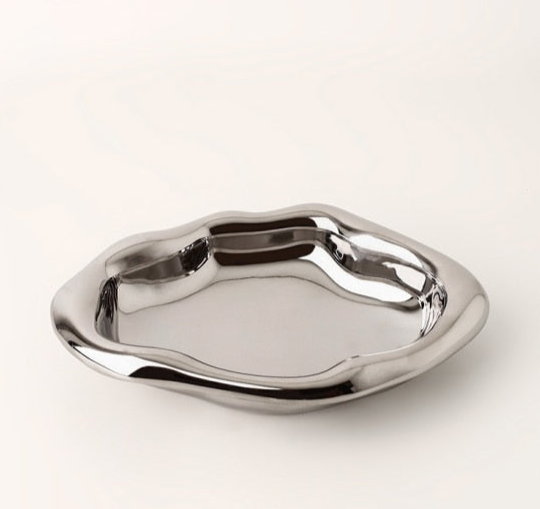 Modern Irregular Chrome Ceramic Tray – Decorative Dish for Snacks, Jewellery & More