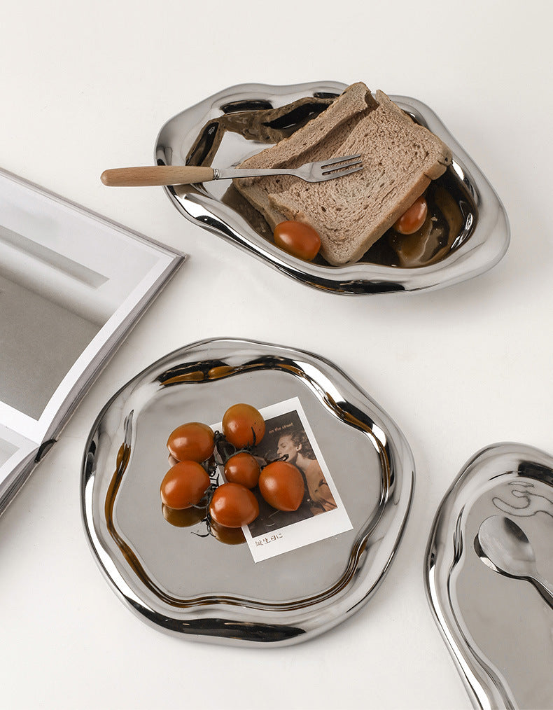 Modern Irregular Chrome Ceramic Tray – Decorative Dish for Snacks, Jewellery & More