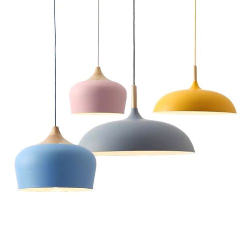 Elegant Pastel Metal & Wood Pendant Lights