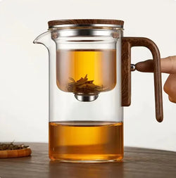 Modern Glass Tea Infuser with Wooden Handle – Durable Borosilicate Glass Teapot for Loose Leaf Tea