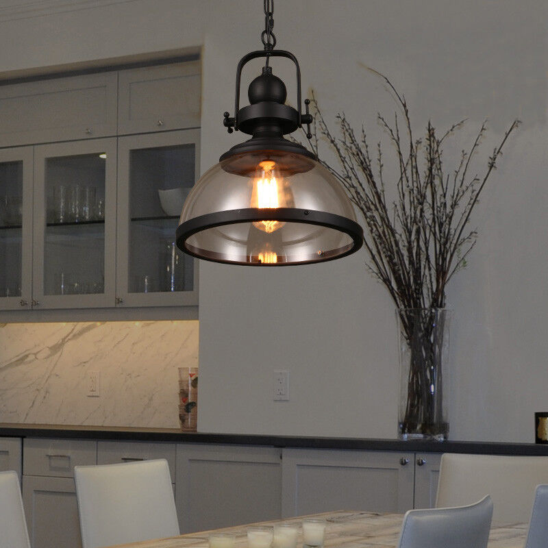 Vintage Industrial Pendant Light – Glass Dome Hanging Ceiling Lamp