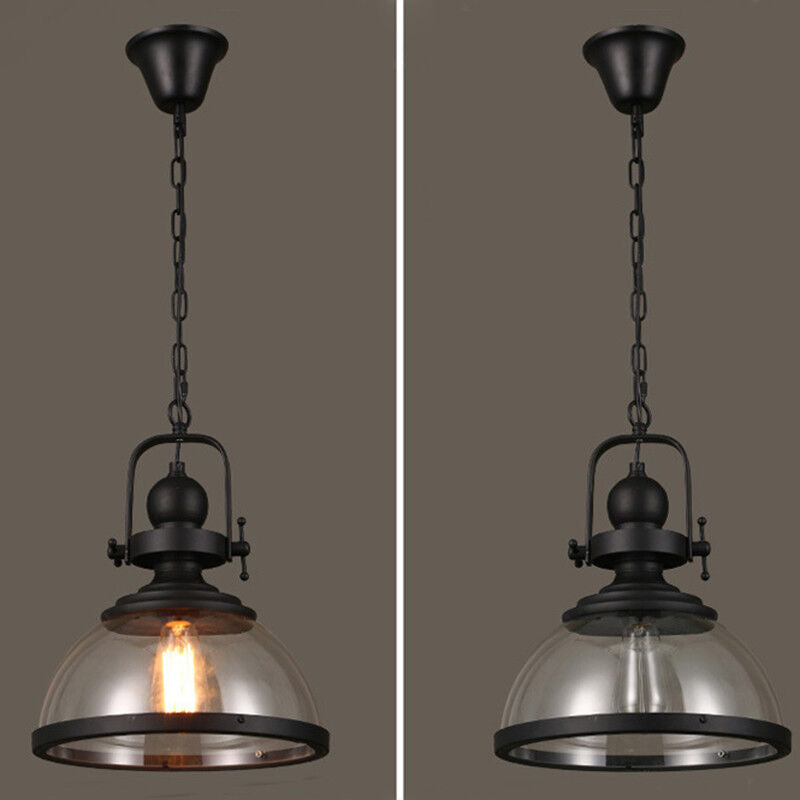 Vintage Industrial Pendant Light – Glass Dome Hanging Ceiling Lamp