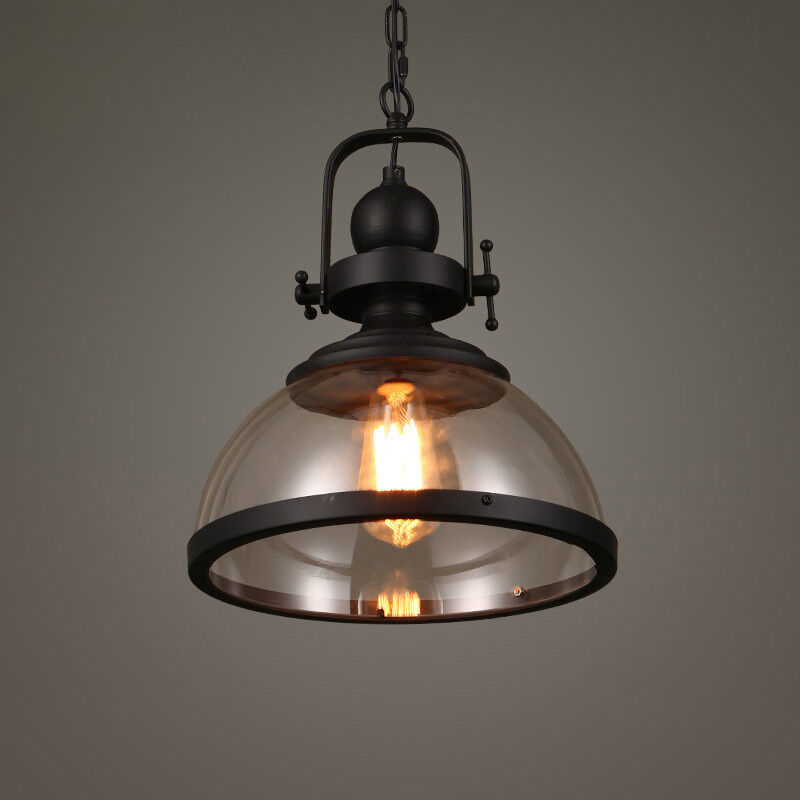 Vintage Industrial Pendant Light – Glass Dome Hanging Ceiling Lamp