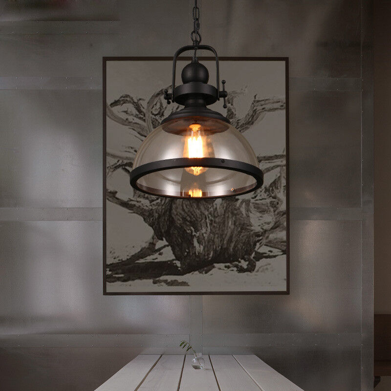 Vintage Industrial Pendant Light – Glass Dome Hanging Ceiling Lamp