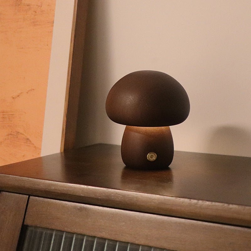 Wooden Mushroom LED Night Light – Artistic Table Lamp for a Cosy Glow