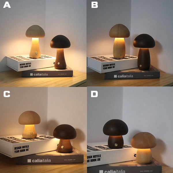 Wooden Mushroom LED Night Light – Artistic Table Lamp for a Cosy Glow