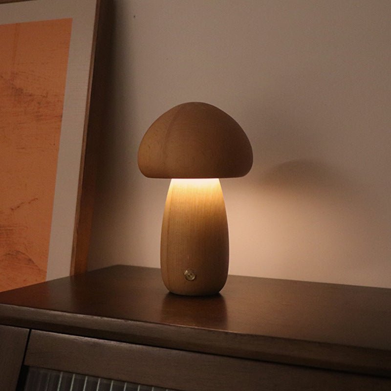 Wooden Mushroom LED Night Light – Artistic Table Lamp for a Cosy Glow